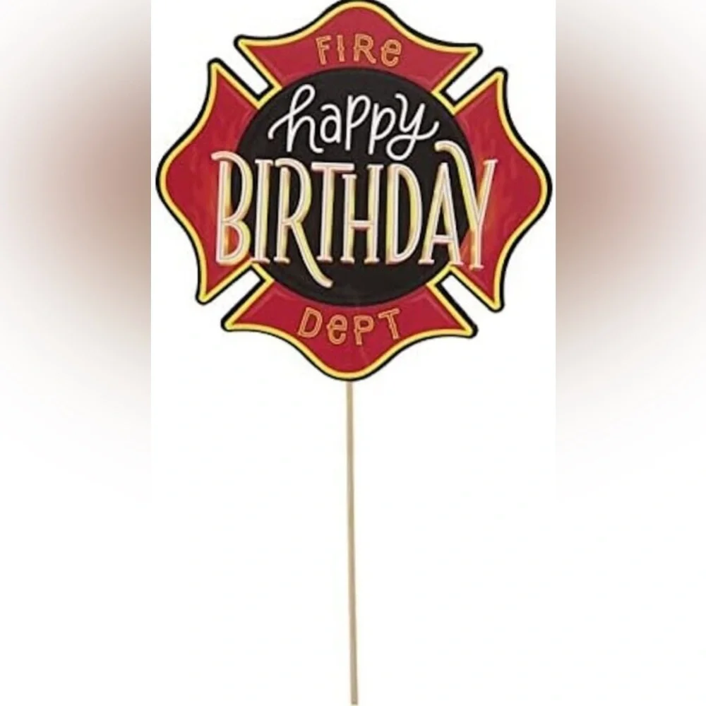 Fire Badge Happy Birthday Cake Topper Birthday Party Supplies Table Decoration